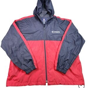 Chaps Jacket Mens Medium Blue Red Hooded Windbreaker Full Zip Logo Lightweight